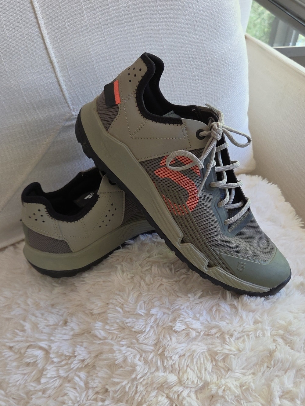 adidas Olive Green Trail Sneakers with Orange Accent
